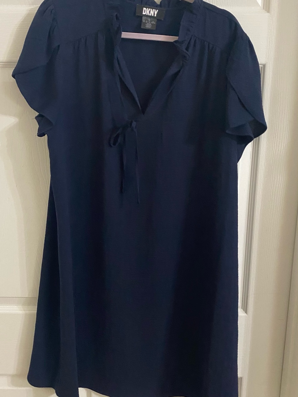DKNY Navy Blue Midi Dress with Tie Neck
